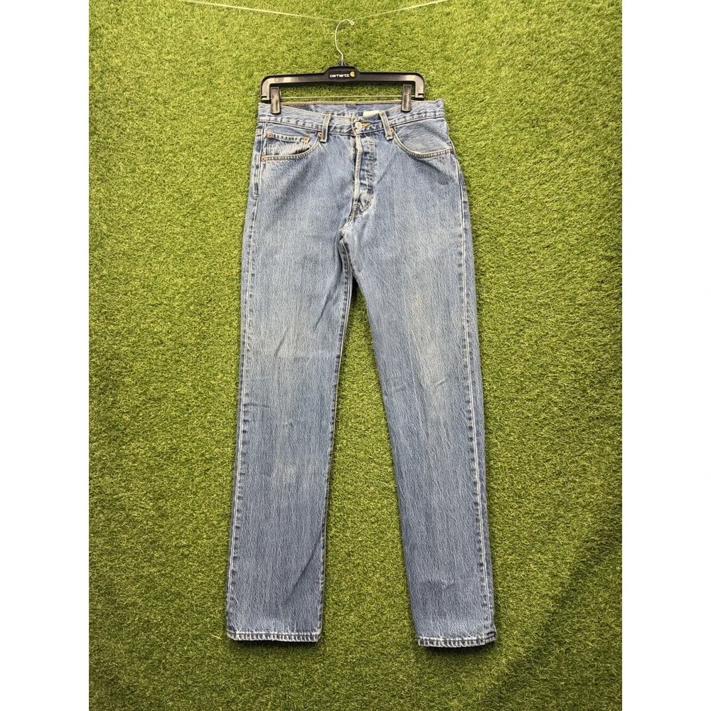 Levis 501 Jeans Mens 32x36 Blue Button Fly Denim Pants Stretch Distressed Faded
